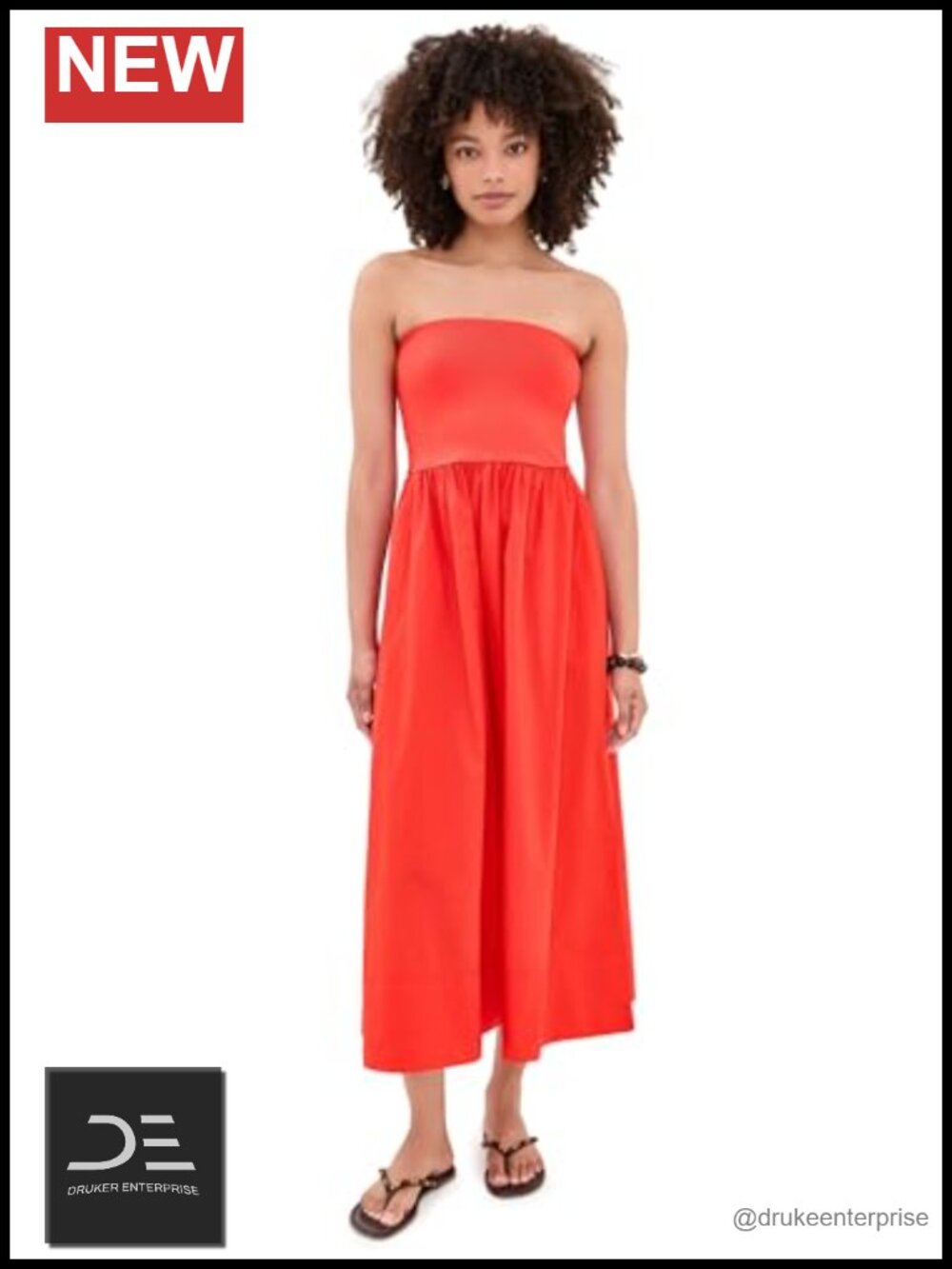 Women's Strapless Midi Dress Lightweight Stretch Jersey Poplin A-Line